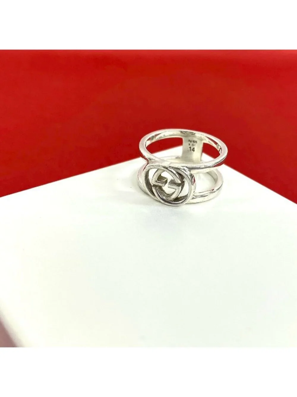 Gucci Interlocking Logo Motif 925 Sterling Silver Ring
